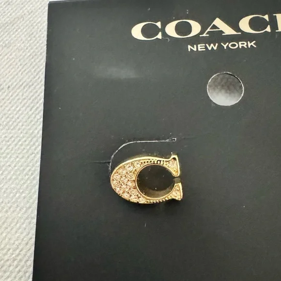 Coach Gold C Logo Stud Earrings with Crystals - Picture 2 of 7